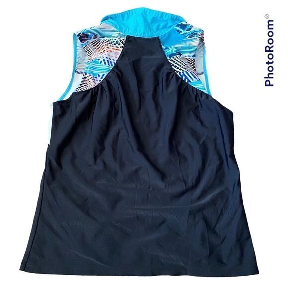 Swingdish Wms Sz Med Savannah Black Teal Print Sleeveless BodyCon Golf Shirt - Picture 5 of 6